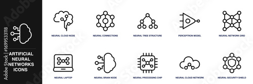 Artificial Neural Networks Line Icon Set
