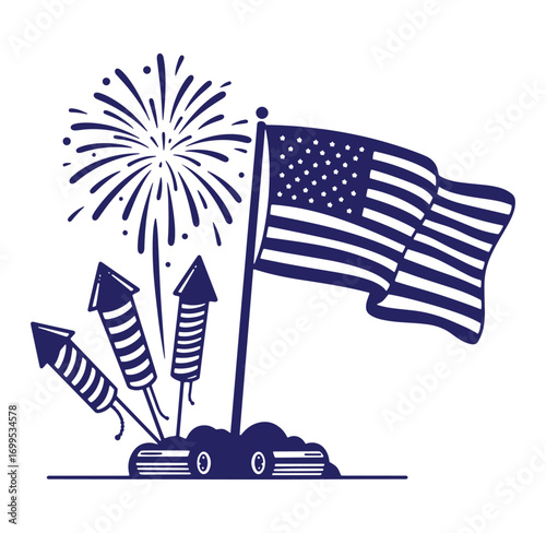 Festive american flag fireworks rockets illustration for patriotic independence day celebrations