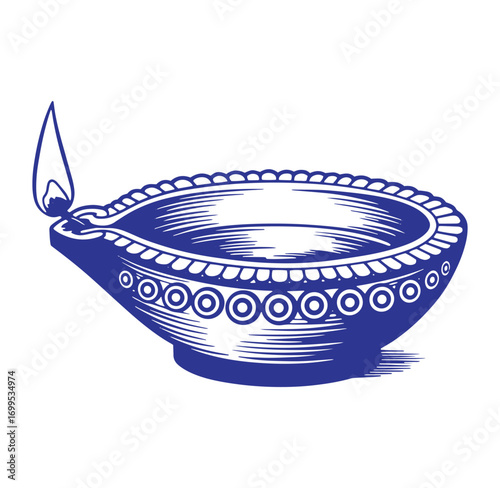 Intricate blue diya illustration symbolizing light and celebration for indian festivals