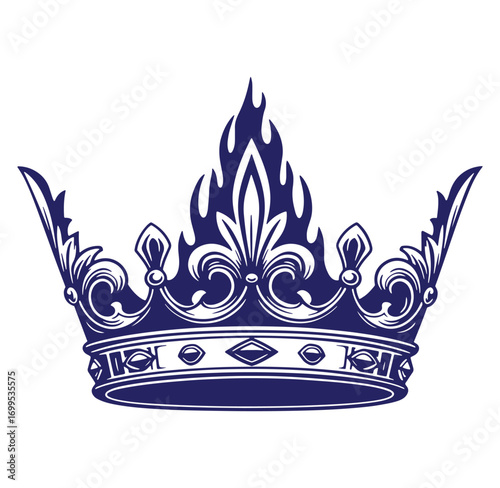 Intricate royal crown illustration featuring detailed design and elegant flourishes on a white background
