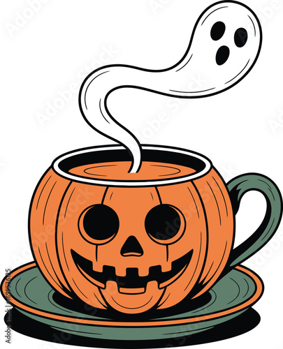 Jackolantern coffee cup with ghost steam halloween