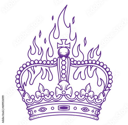 Royal crown with fire flames illustration of luxury and rebellion symbolism design