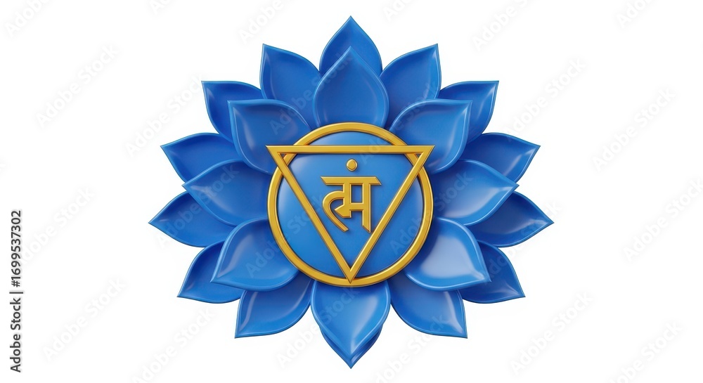 Fototapeta premium Vishuddha Chakra Illustration: Throat Chakra Symbol, Spiritual Concept