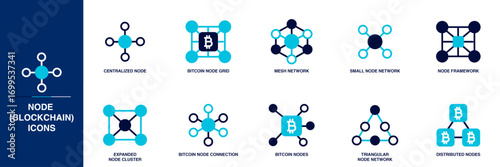 Node (Blockchain) Building Blue Colored Outline Icon Set