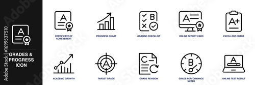 Grades and Progress Line Icon Set