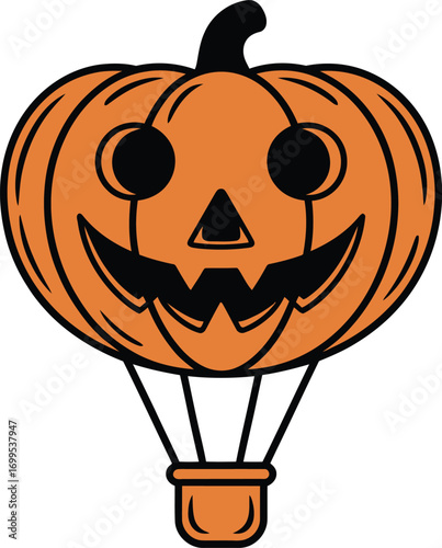 Orange Jackolantern Hot Air Balloon Illustration halloween