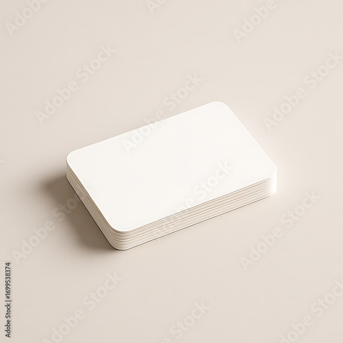 A clean and modern mockup featuring a stack of blank white business cards with rounded corners, perfect for branding presentations on a neutral background