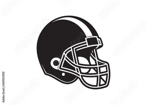 American football helmet icon, solid black silhouette with faceguard safety gear vector illustration.