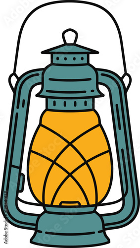 Teal and yellow kerosene lantern illustration lamp