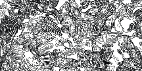 Abstract black and white line art design with interwoven swirls and organic shapes creating a textured pattern for decorative or artistic use