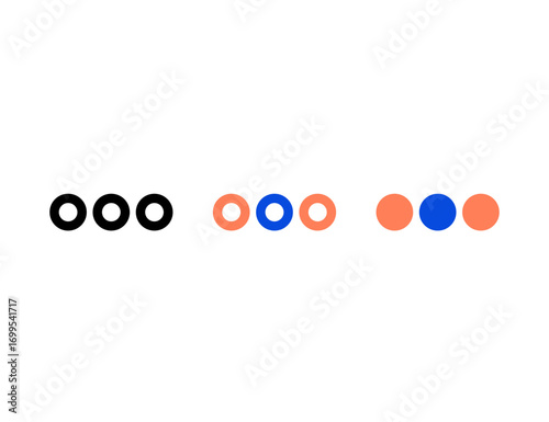 Three black circles followed by orange and blue circles
