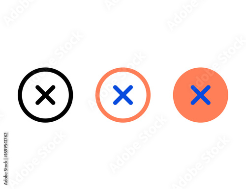 Three Circular Icons Featuring a Cross Mark Symbol