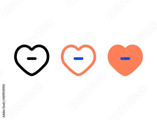 Three Heart Icons with Minus Symbol Variations