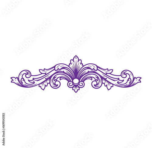 Elegant purple decorative swirl ornament vintage victorian style vector graphic on white background