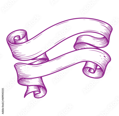 Elegant purple engraving style ribbon banner design perfect for announcements and greetings