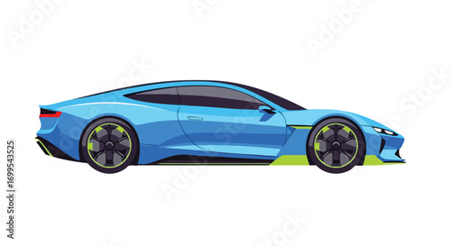Sleek blue sports car illustration showcasing modern automotive design and aerodynamic features, suitable for marketing materials, concept art, or transportation-related projects.