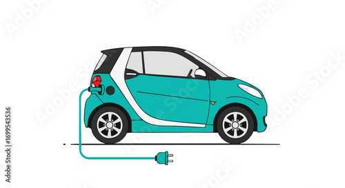 Electric car illustration for sustainable transportation and eco-friendly driving. Ideal for promoting green energy, environmental awareness, and electric vehicle technology