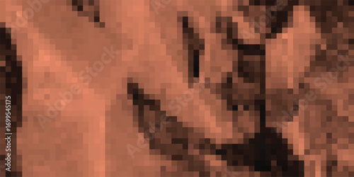 Abstract pixelated portrait in earth tones revealing contours and shadows depicting a human face suggesting emotion or expression