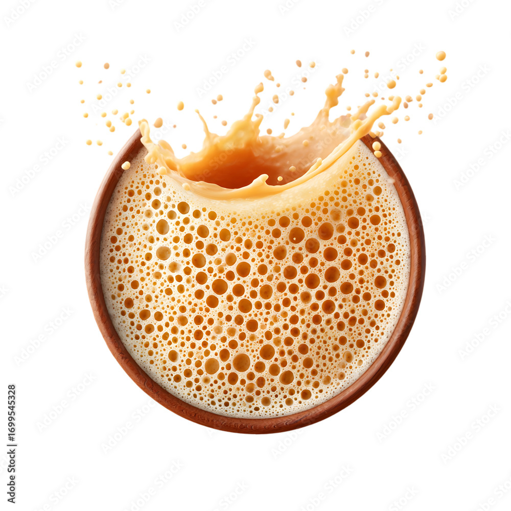 Obraz premium dosa batter pouring mid-air with texture and bubbles forming
