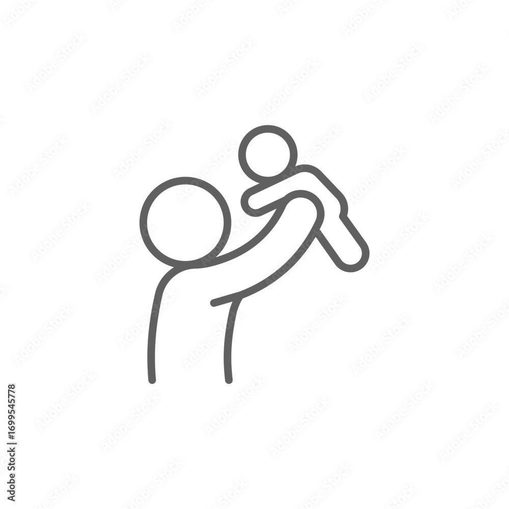 Obraz premium Father and son playing icon. Simple outline style. Dad, child, man holding kid, young, people, happy, fun, family concept. Thin line symbol. Isolated design editable stroke.