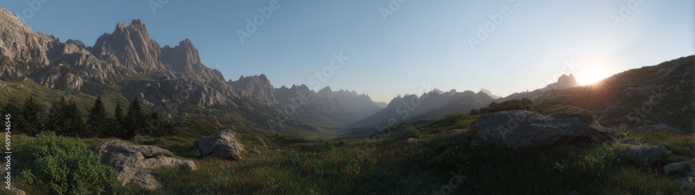 Obraz premium Breathtaking sunrise over mountain landscape hdr panoramic view nature scene vibrant environment