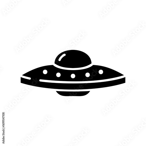 UFO Flying Saucer icon. Simple glyph style. Ship, outerspace, spaceship, mystery, technology, space, galaxy, fantasy, dish, alien concept. Silhouette, solid symbol. Isolated design.