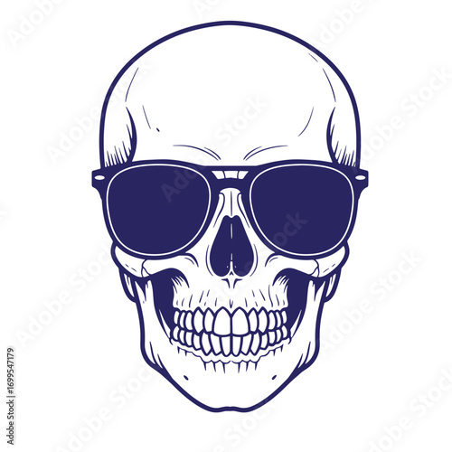 Stylish skull wearing sunglasses simple vector illustration on a clean white background