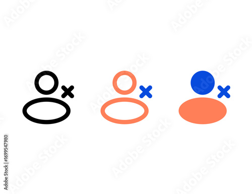 Simple User Icon with Cross Mark in Three Color Variations