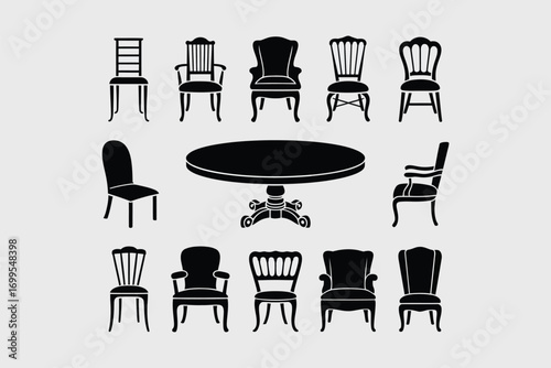 Elegant dining chairs and round table collection furniture interior