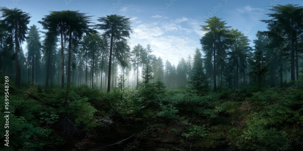 Fototapeta premium Misty forest adventure nature hdr panorama