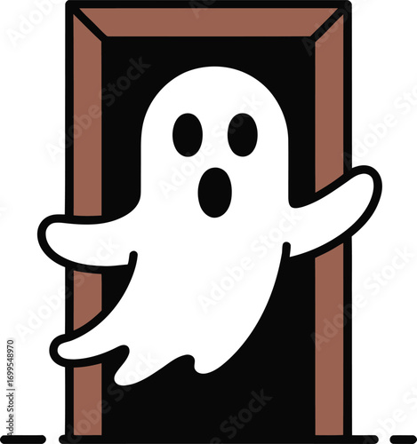 White ghost emerging from dark doorway spooky halloween