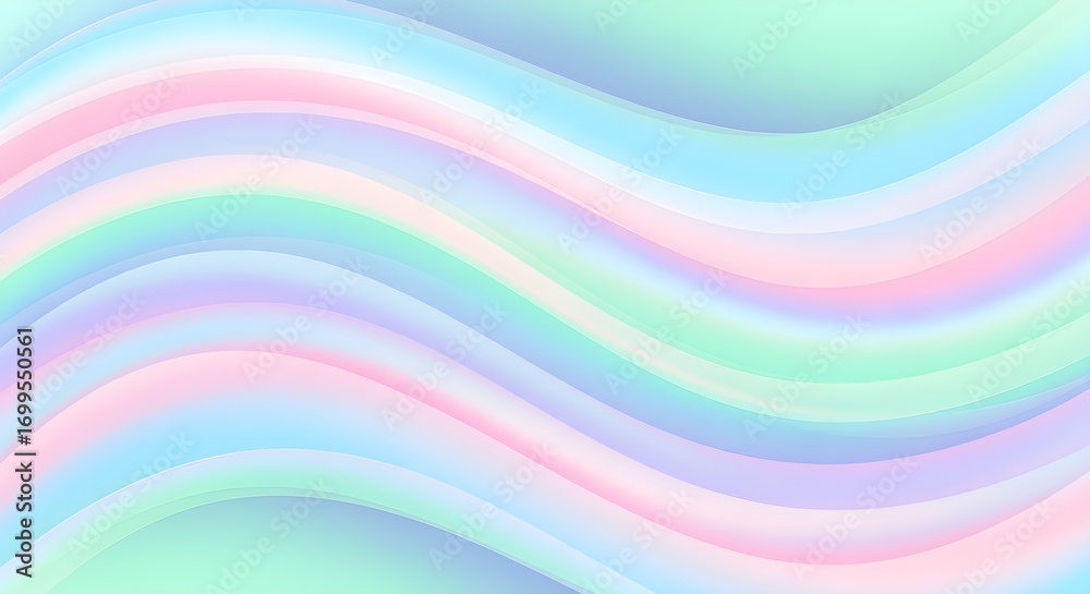 Fototapeta premium Pastel Waves Abstract Background in Blue, Pink, Green, and Purple | Soft Gradient Color Swirls for Beauty, Fashion, and Web Design