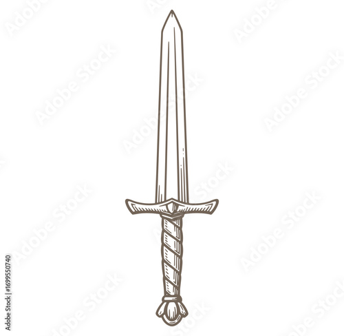 Detailed hand drawn sword illustration featuring vintage design and warrior symbolism for digital projects