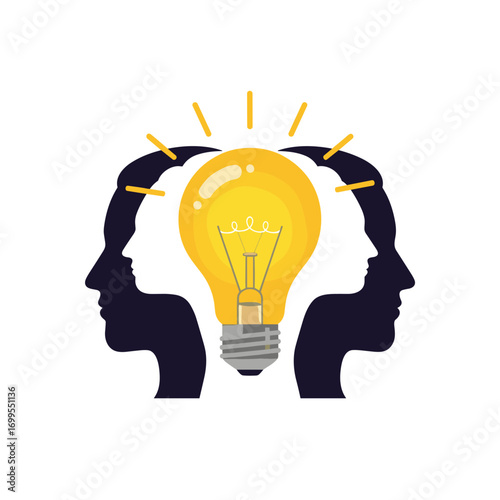Symbolic representation of collective intelligence and shared ideas between two thinking minds sparking innovation