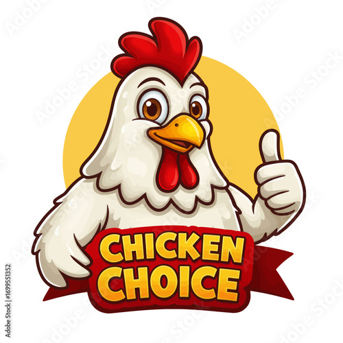 Cartoon chicken mascot giving thumbs up, logo for Chicken Choice.