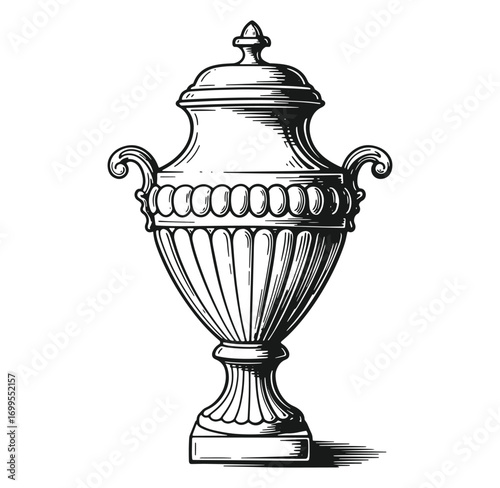 Elegant engraved urn illustration classic detailed art deco ornament for design projects