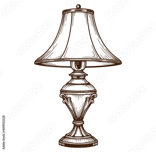 Elegant hand drawn antique table lamp illustration perfect for interior design and home decor