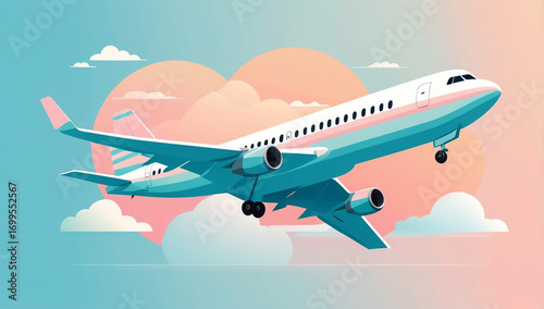 Wallpaper Mural Illustration of a vintage bus in a city with a skyline of buildings and trees in soft pastel colors Torontodigital.ca