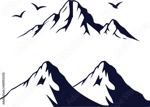 Majestic mountain peaks silhouette with soaring birds for adventure and nature themes vector