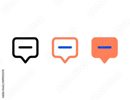 Three Speech Bubble Icons with Minus Symbol Variations