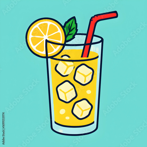 A refreshing glass of cold iced lemonade with a lemon slice and mint garnish, a perfect summer citrus beverage illustration