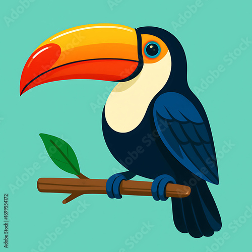 Vibrant Toucan Perched on a Branch A Colorful Cartoon Illustration