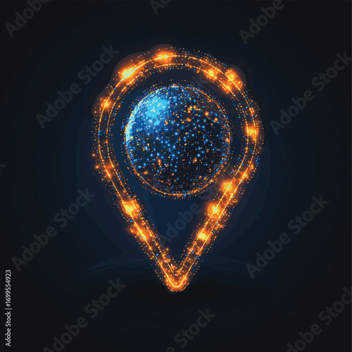 Futuristic glowing low polygonal sunflower isolated on dark blue background. , vector style simple color