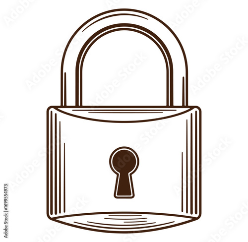 Simple brown line art illustration of a classic padlock with keyhole and closed position