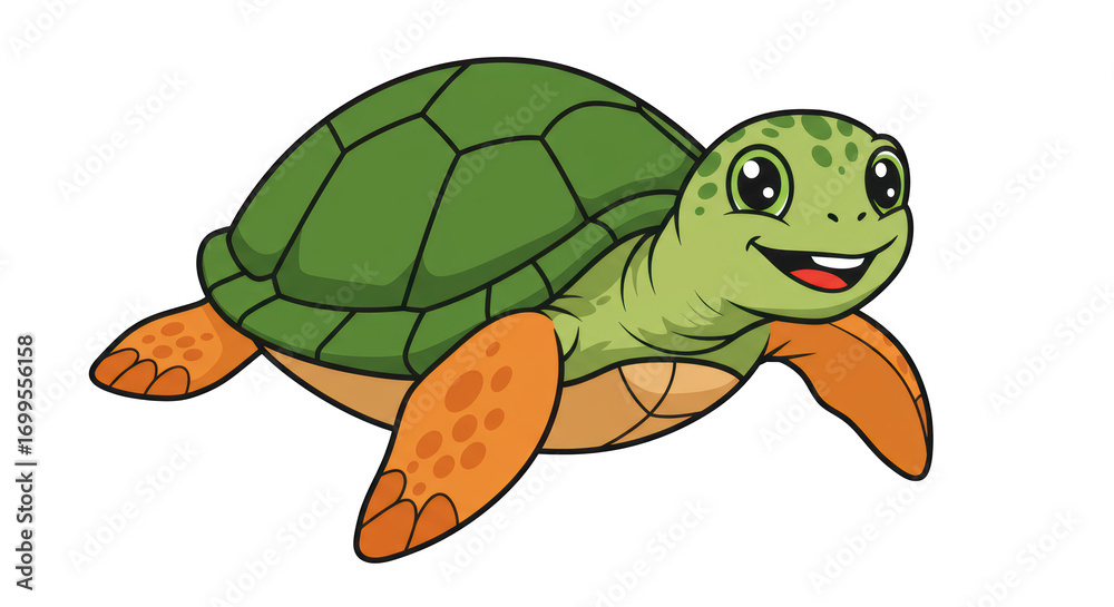 Fototapeta premium Cute Smiling Cartoon Sea Turtle Illustration detailed illustration featuring wildlife, character, aquatic, childish, colorful, icon concept design for