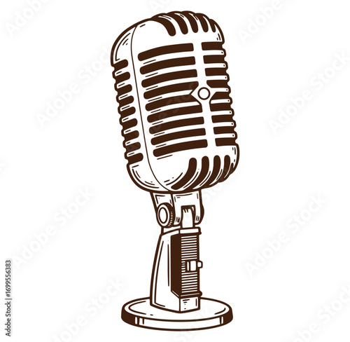 Vintage microphone illustration in brown color for music recording or broadcast concepts