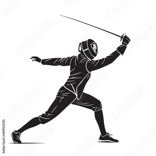 Black fencing europe sword fighting Silhouette Vector, High Quality Illustration on White Background