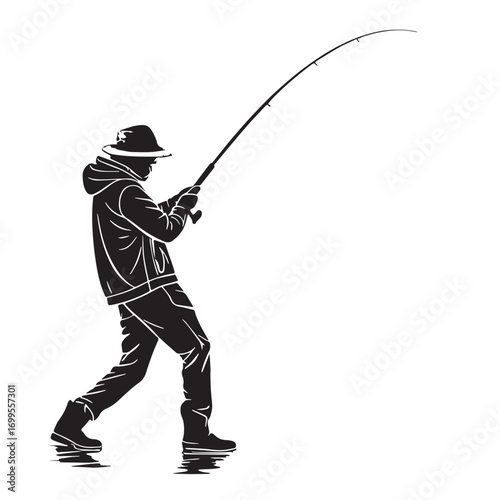 Black fishing Silhouette Vector, High Quality Illustration on White Background