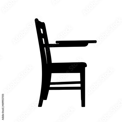 Silhouette of a wooden school desk chair with a writing tablet