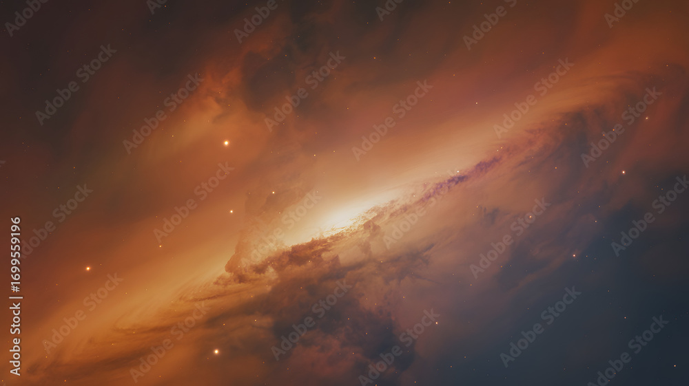 Naklejka premium Celestial Nebula: A breathtaking view of a vibrant nebula against a backdrop of deep space, showcasing swirling celestial formations.